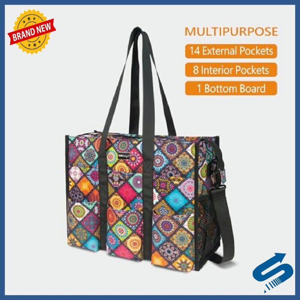 Water Resistant Tote Bag with 22 Pockets, Zipper Closure, Thick Bottom - Picture 4 of 8